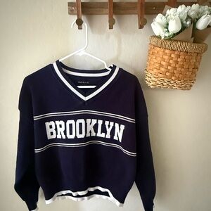 Arden B Navy and White V-Neck Sweater